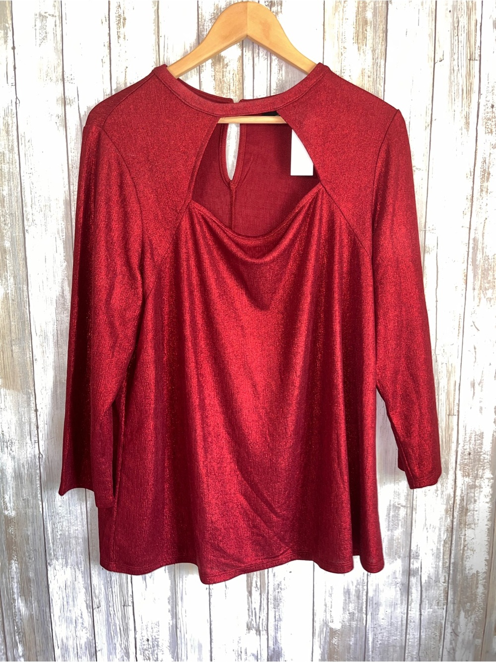 NWT Lane Bryant Metallic Red Cutout Long Sleeve Top Plus Size 18/20 - Picture 2 of 6